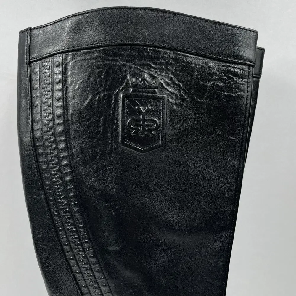 Lyard Woman’s Leather Tall Riding Boots Black Size 7 Equestrian Embossed Classic
